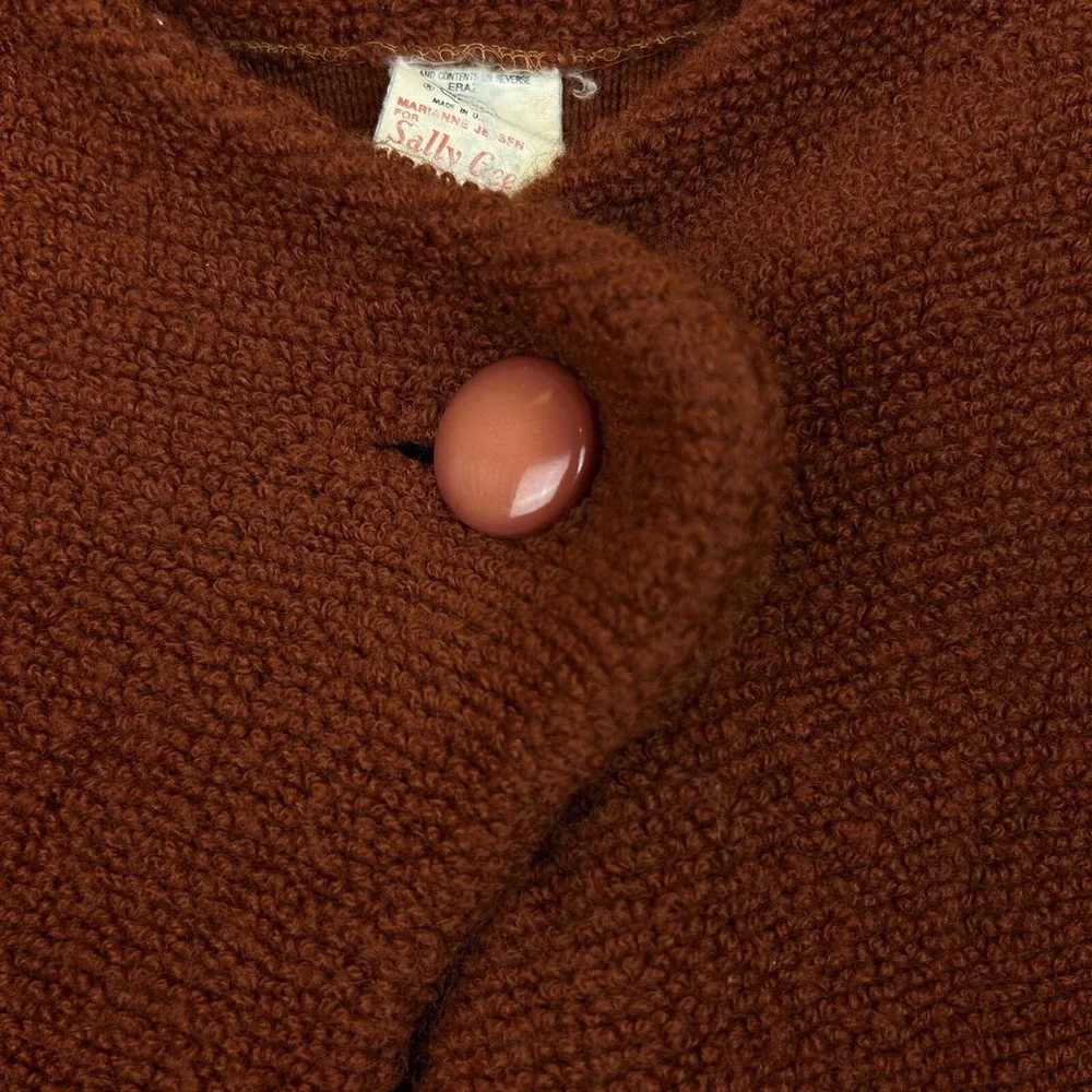 Vtg Sweater Womans L Knit Cardigan Jacket Sally Gee Burnt Orange Union Label